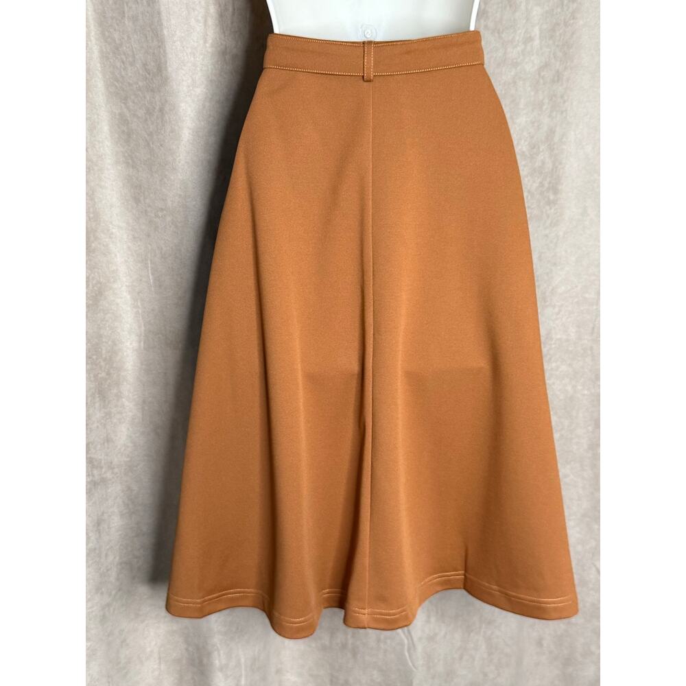 Tulip B Unique Vintage Amber Brown Button Front Belted Retro Midi Skirt L NWT - Picture 4 of 6